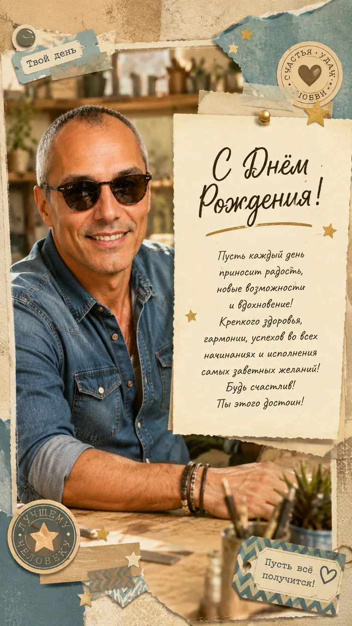 Фотосессия скрапбукинг‑портрет  - Открытка с пожеланием на ДР