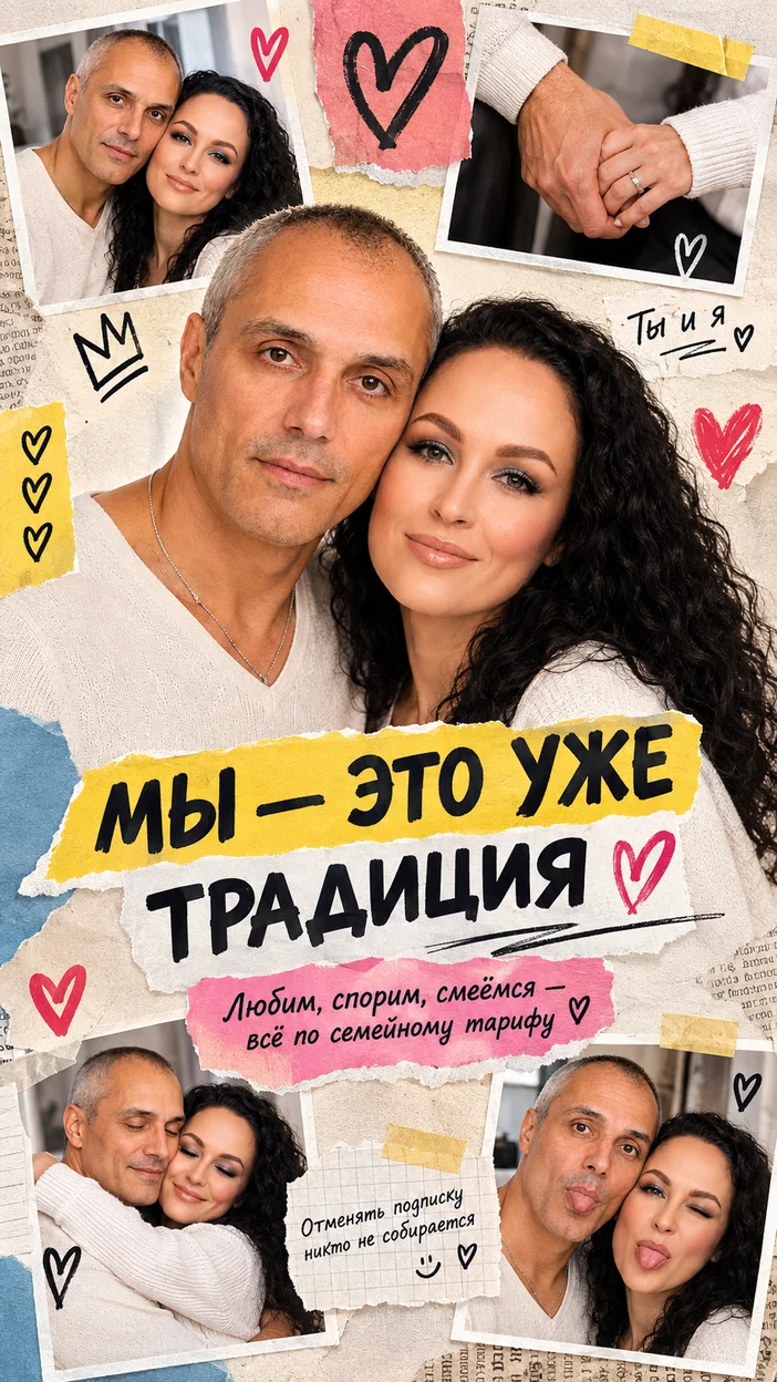 Фотосессия годовщина модный коллаж пара с фрагментами рук, улыбок и объятий на многослойном фоне
