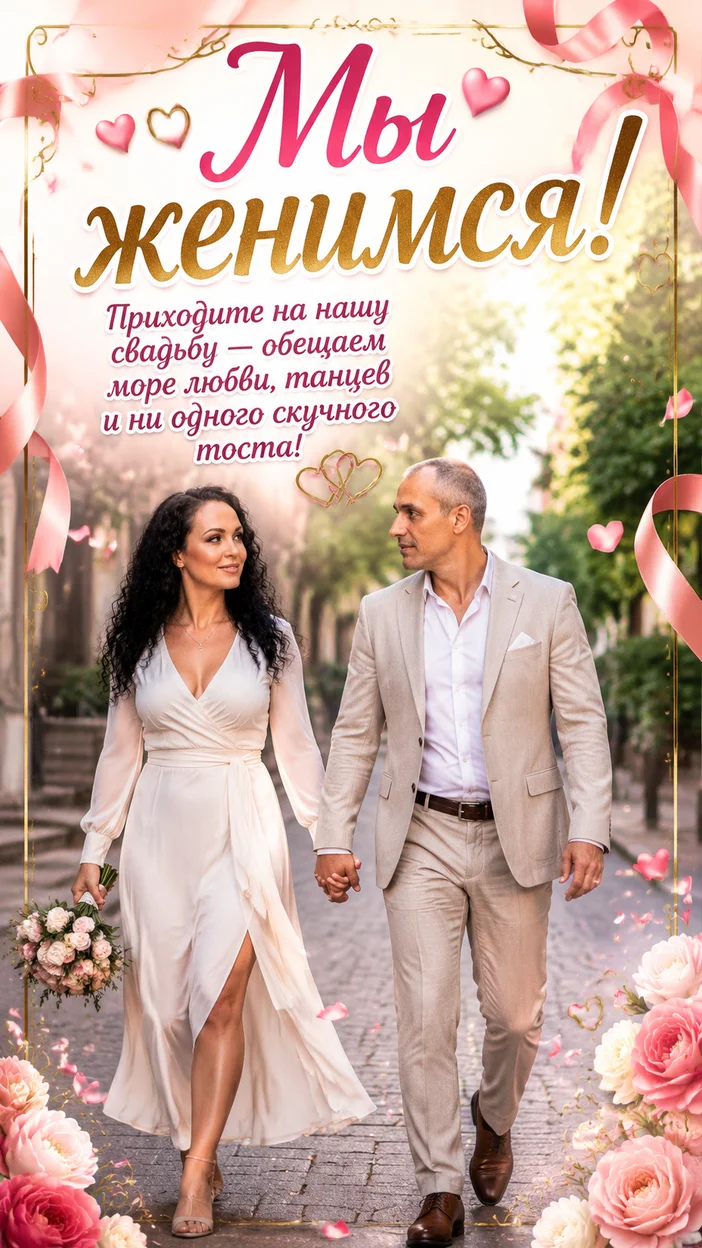 Фотооткрытка уличная с надписью «Мы женимся!»