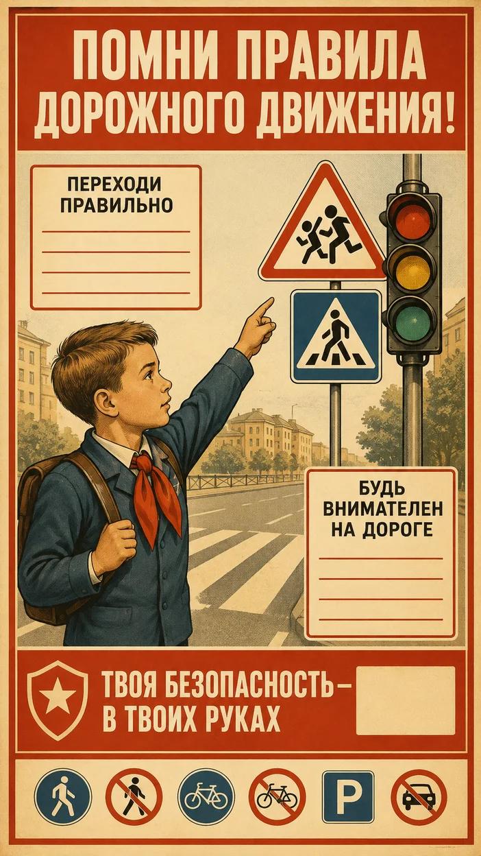 Фотосессия универсального обучающего плаката ПДД с зонами для надписей