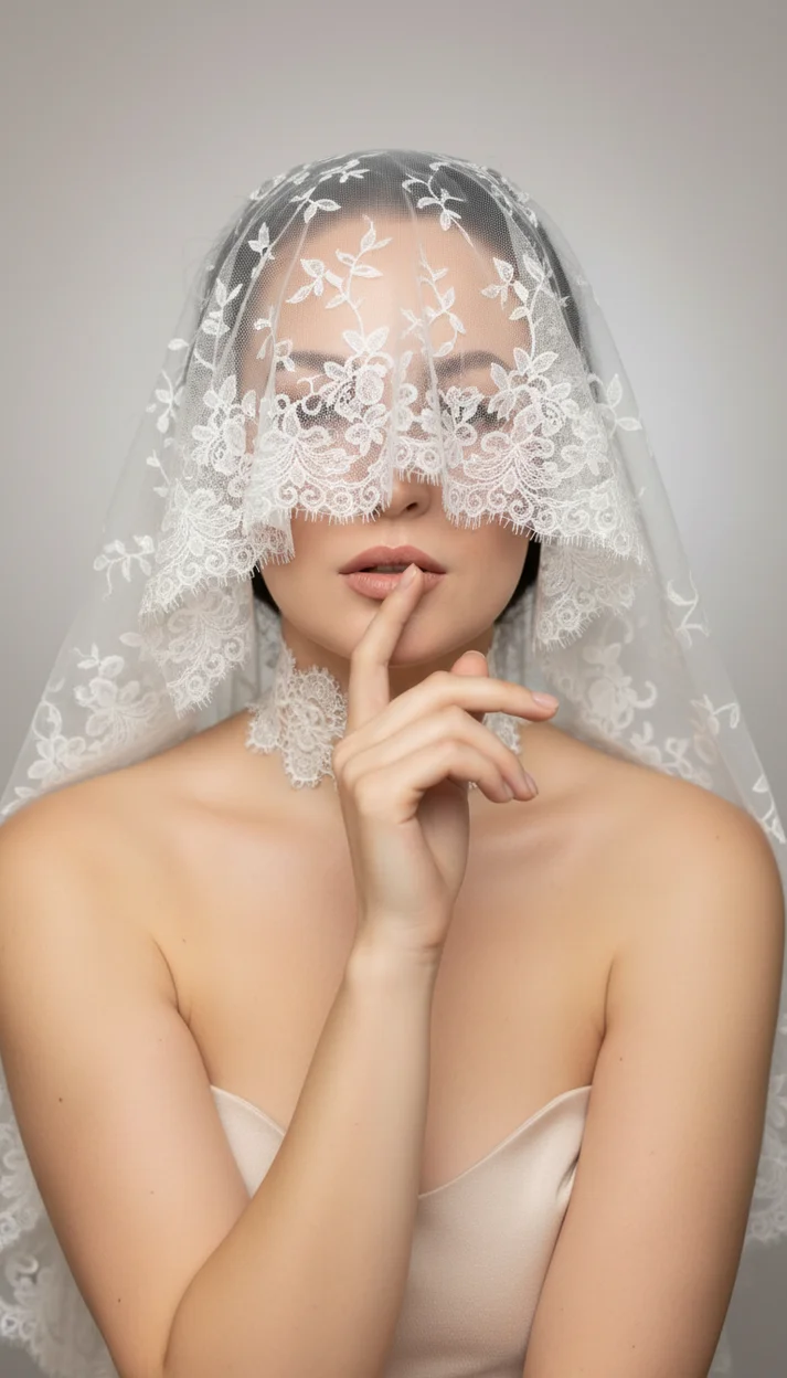 Девушка с кружевной вуалью на лице