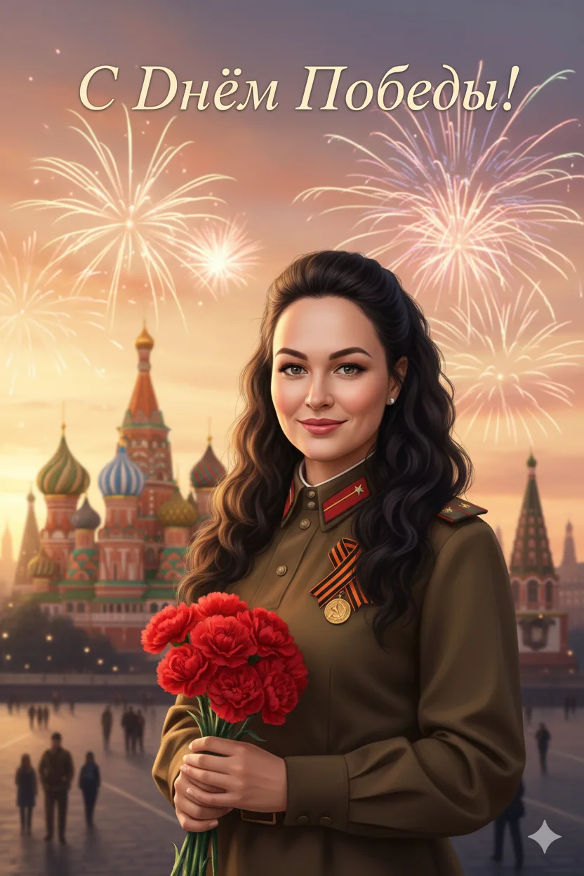 Молодая девушка-солдат, по пояс 9 мая 