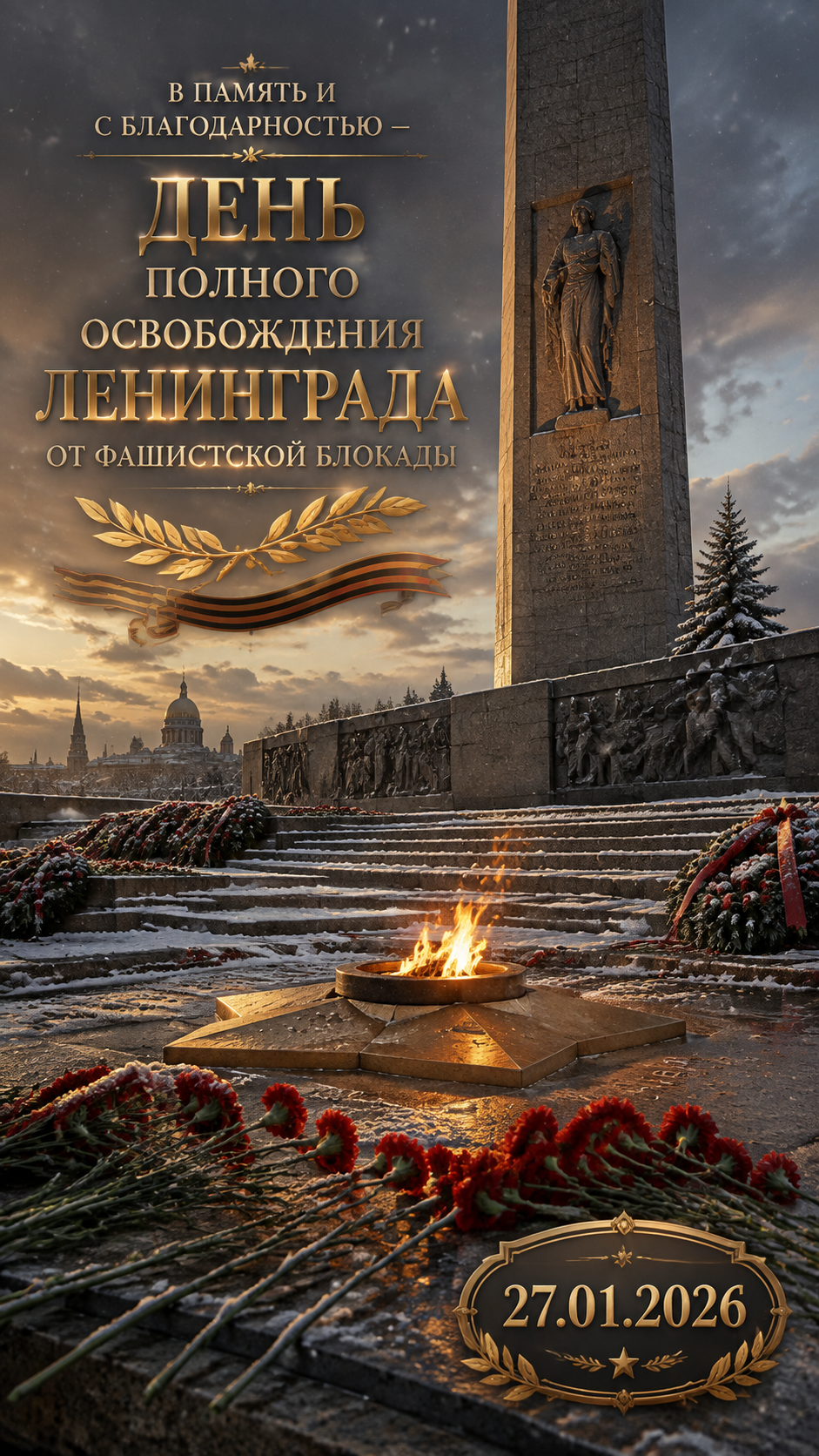 День полного освобождения Ленинграда от фашистской блокады — 27.01.2026 — памятная вертикальная открытка