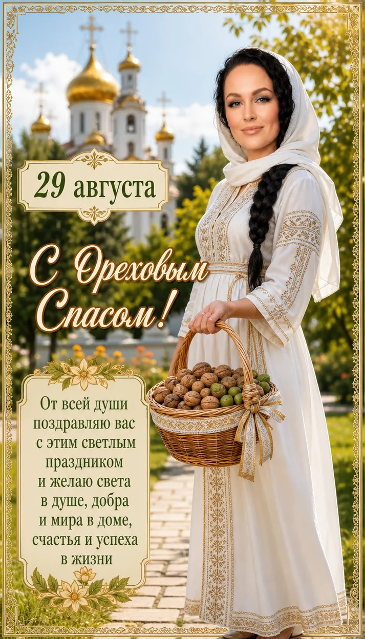 Фотосессия девушки с корзиной орехов у золотых куполов — яркая открытка