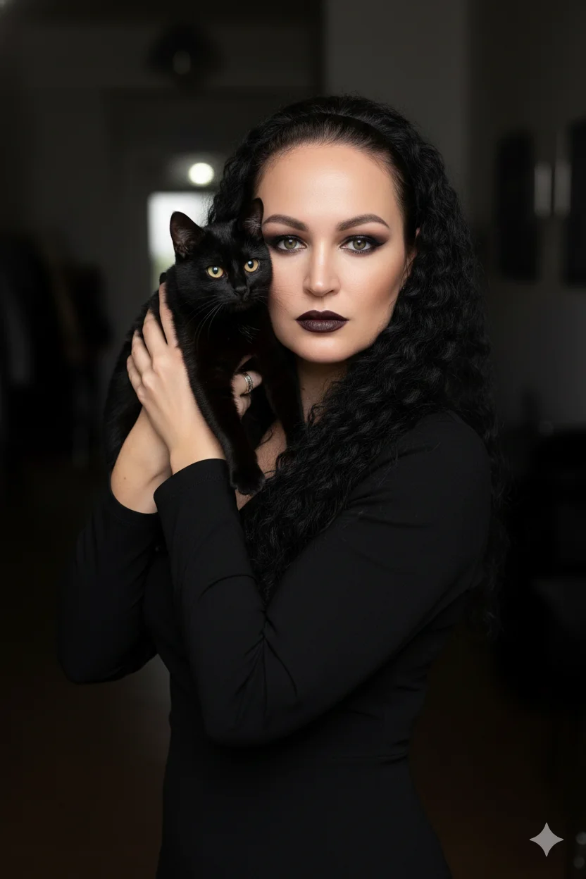 ИИ-фотосессия — Женщина с черной кошкой