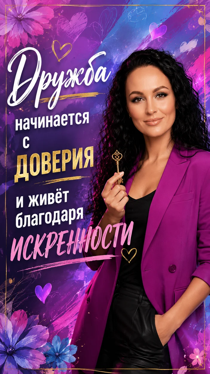 Фотооткрытка для друга с пожеланием "Дружба начинается с доверия и живёт благодаря искренности"
