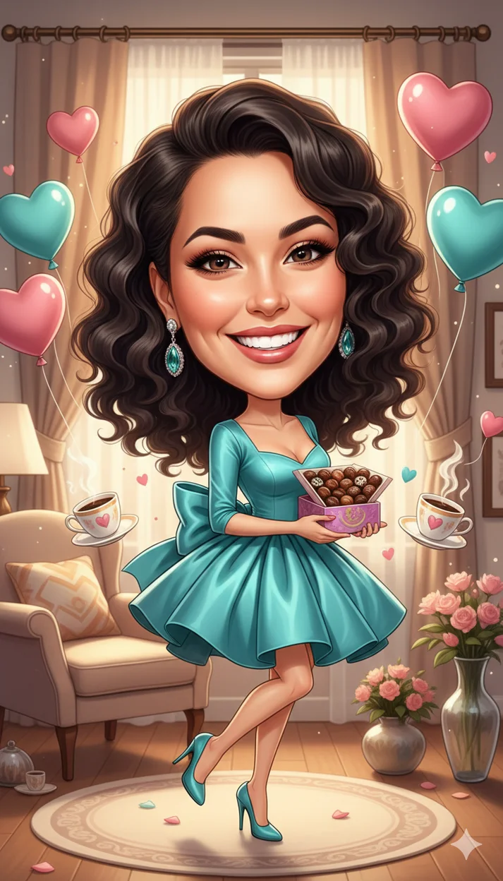 Девушка с конфетами в  карикатурной иллюстрации