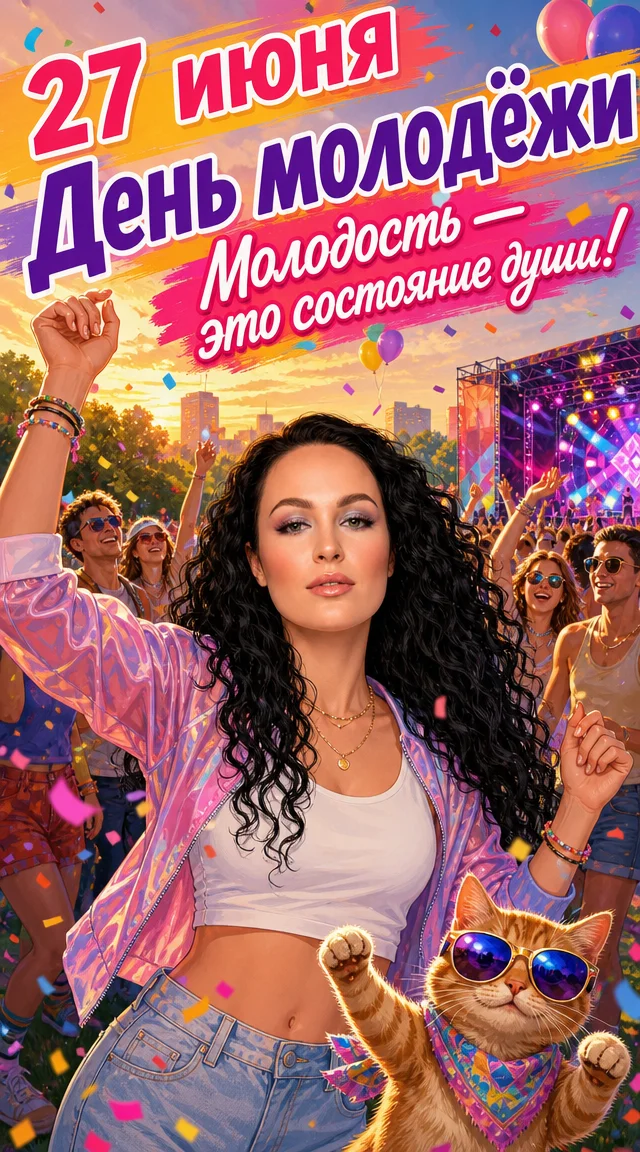 «День молодёжи» 27 июня открытка 