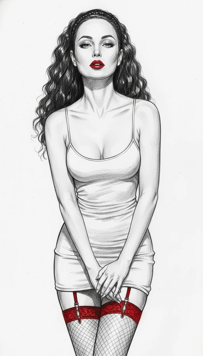 Иллюстрация по референсу в стиле карандашного рисунка с элементами fashion-иллюстрации