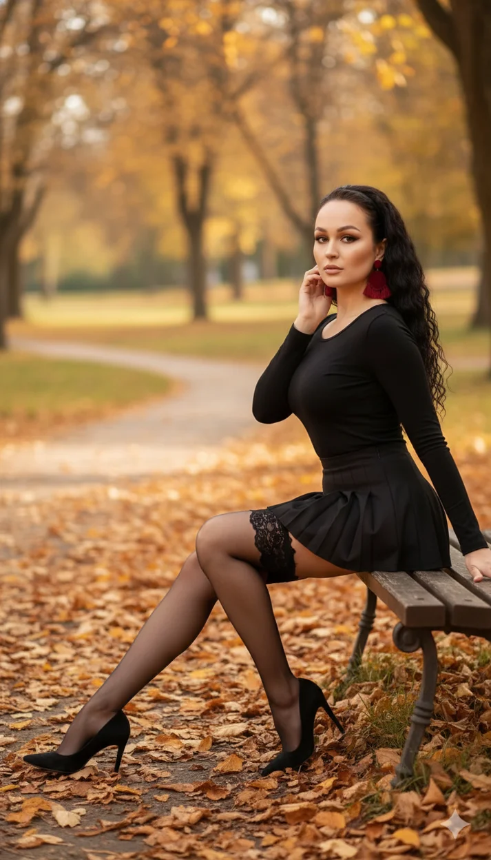 на деревянной скамейке в парке