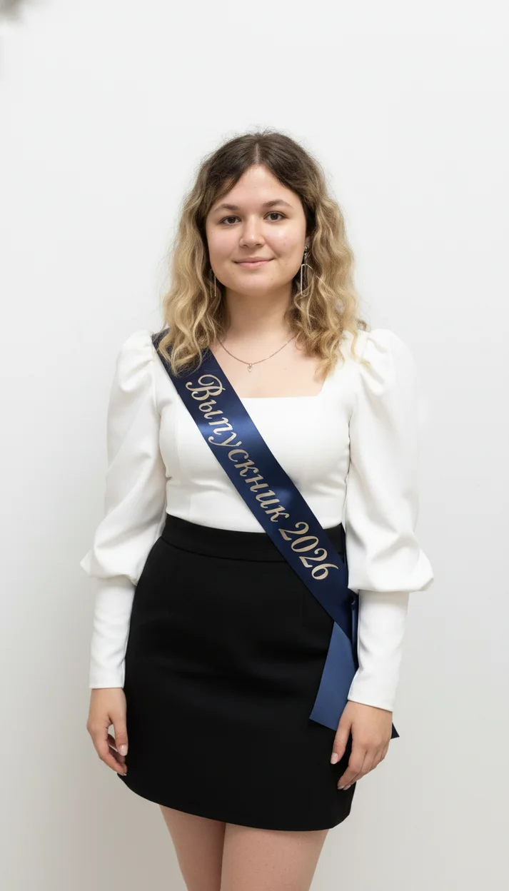  Девушка в элегантном образе с лентой «Выпускник 2026»