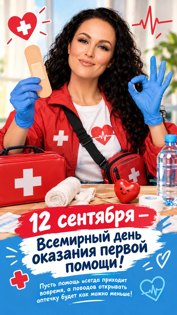 Фотосессия 12 сентября: яркий портрет ко Всемирному дню первой помощи с аптечкой и огромным пластырем