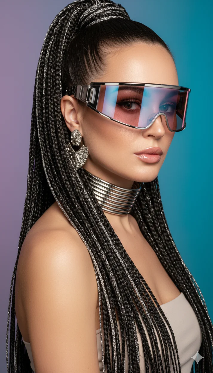 Причёска — высокий плотный хвост на макушке с идеальной подтяжкой у корней