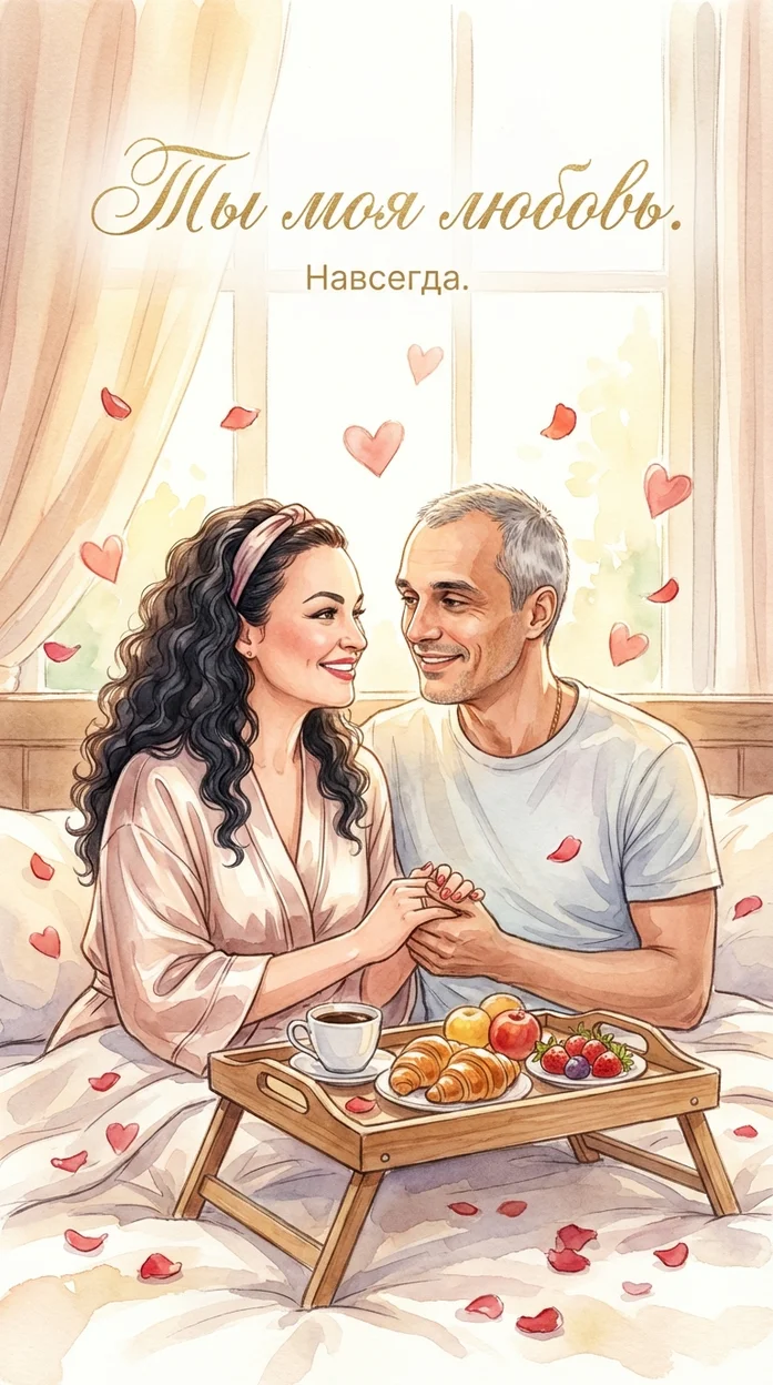  Открытка - пара в мягком свете утра 