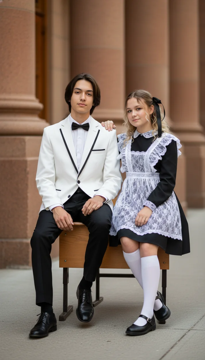  Школьная фотосессия, выпускной стиль, уличная сцена