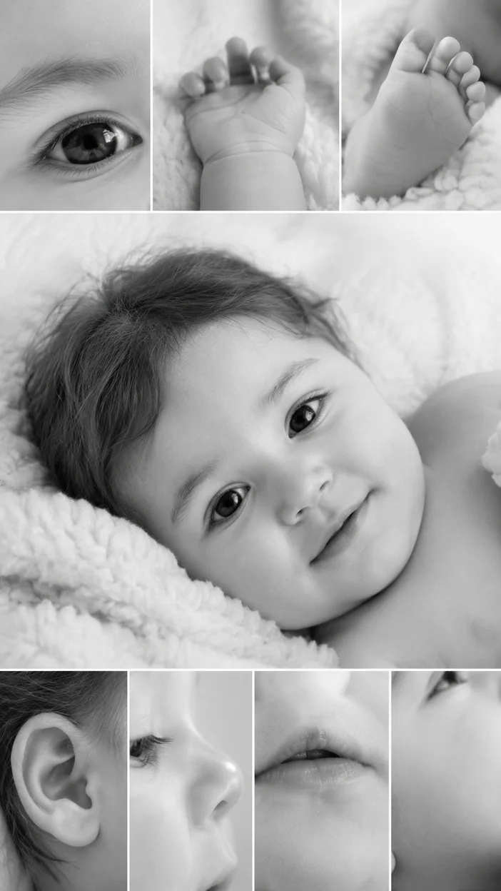 чёрно-белый фотоколлаж с одним ребёнком