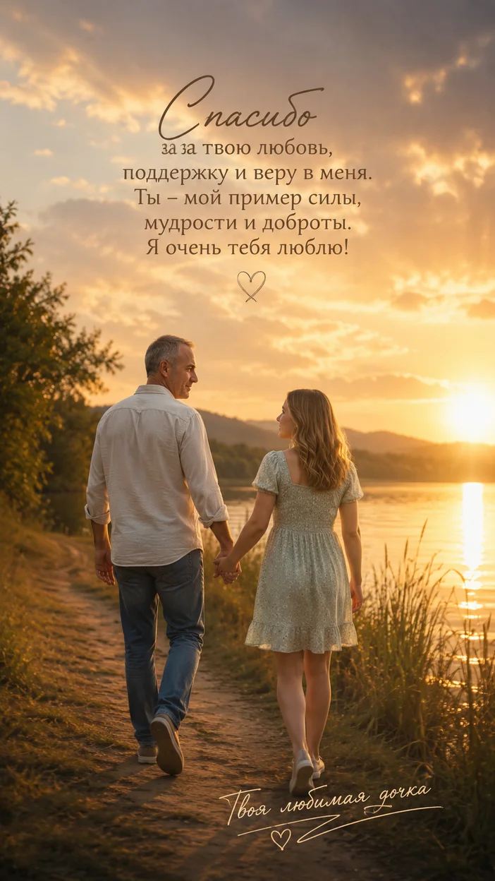 Фотосессия папа и дочка на закатной прогулке у озера