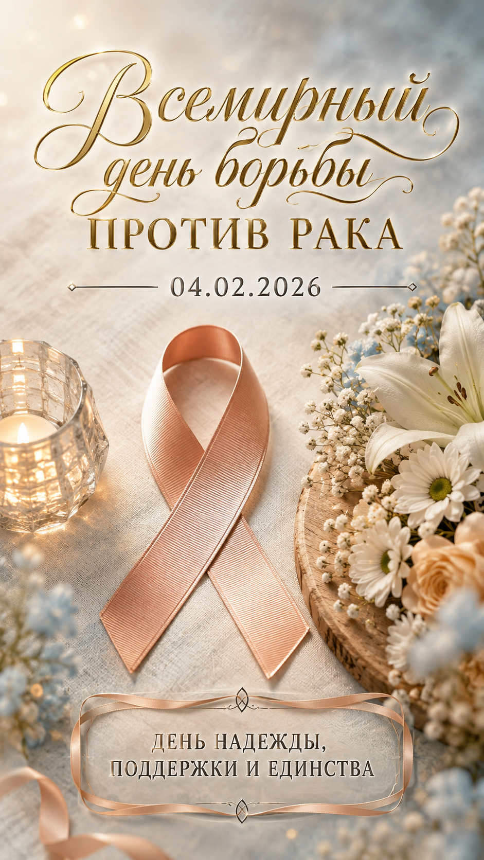Всемирный день борьбы против рака — 04.02.2026 — светлая информационная открытка