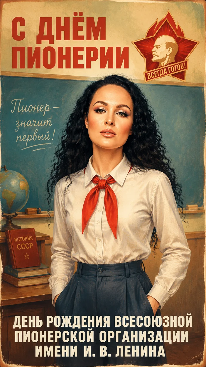  Советский винтажный плакат «С Днём Пионерии»