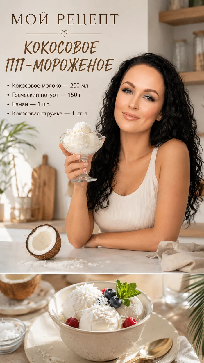 Фотосессия на светлой кухне с кокосовым мороженым
