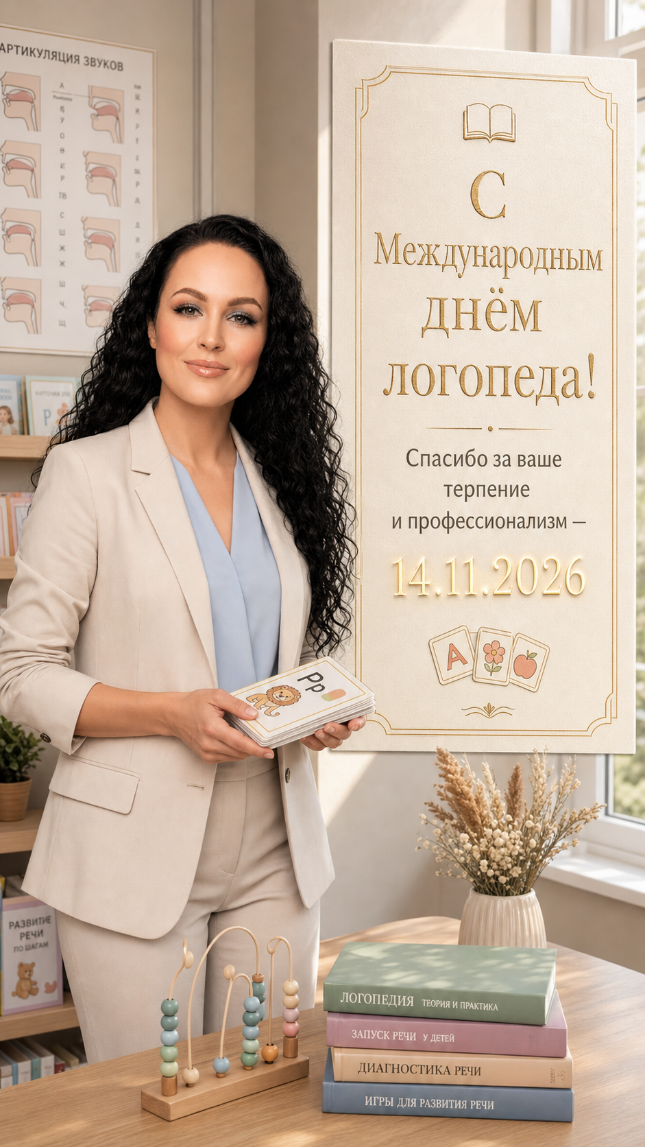 Международный день логопеда — 14.11.2026 — светлая профессиональная открытка