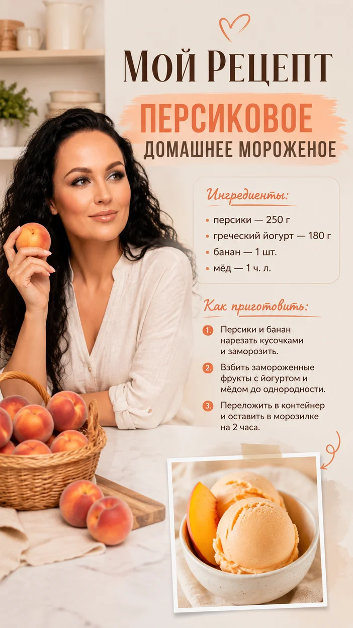 Фотосессия персикового домашнего мороженого