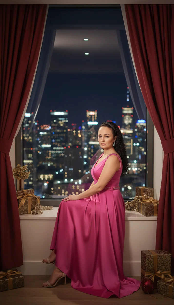 Роскошная вечерняя фотосессия с видом на ночной мегаполис