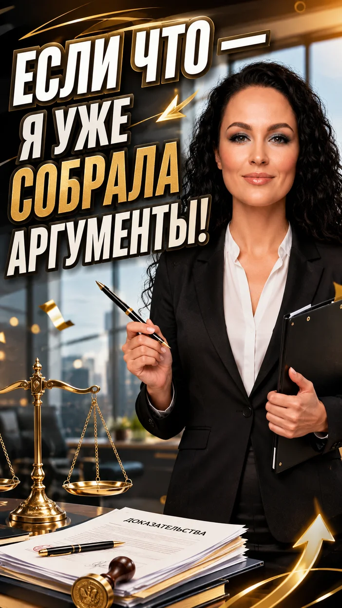 Фотооткрытка для юриста с поздравлением "ЕСЛИ ЧТО — Я УЖЕ СОБРАЛА АРГУМЕНТЫ!"