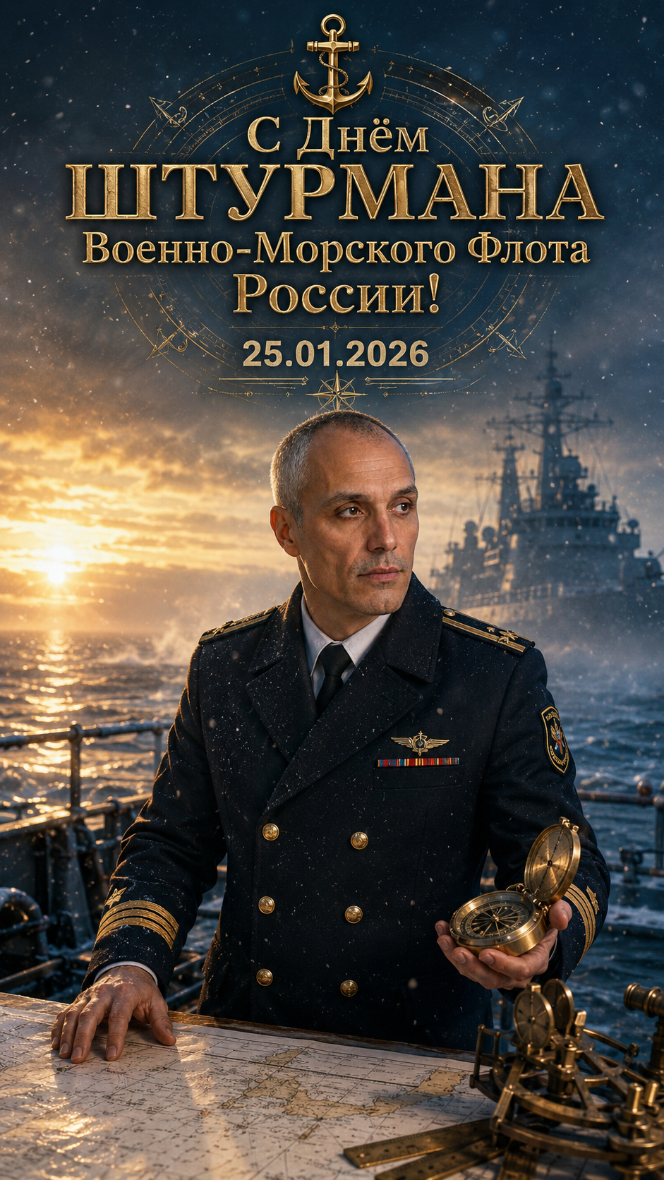 День штурмана Военно-Морского Флота России — 25.01.2026 — торжественная портретная открытка