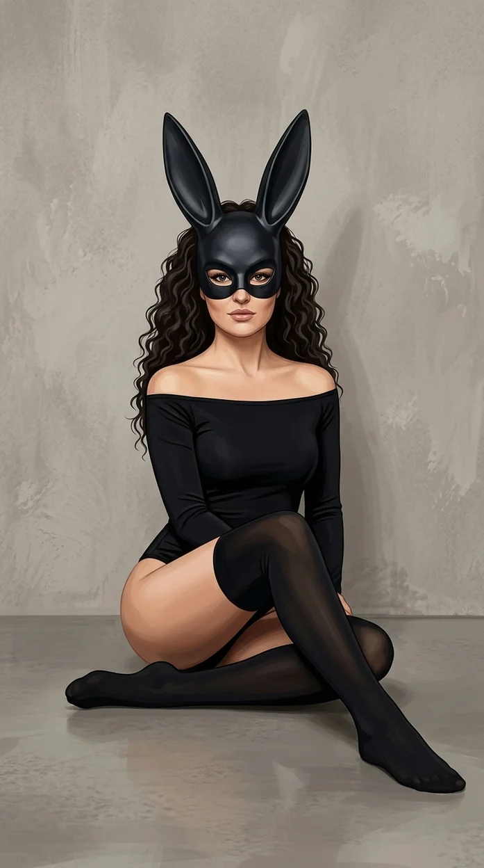 Девушка в маске кролика в черном образе