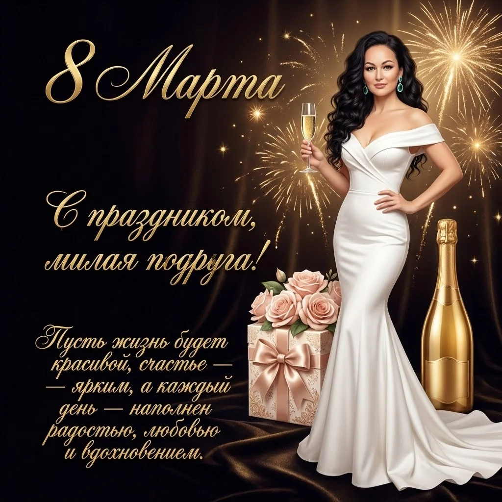 Роскошная праздничная открытка в стиле glamour с вашим фото на 8 марта 