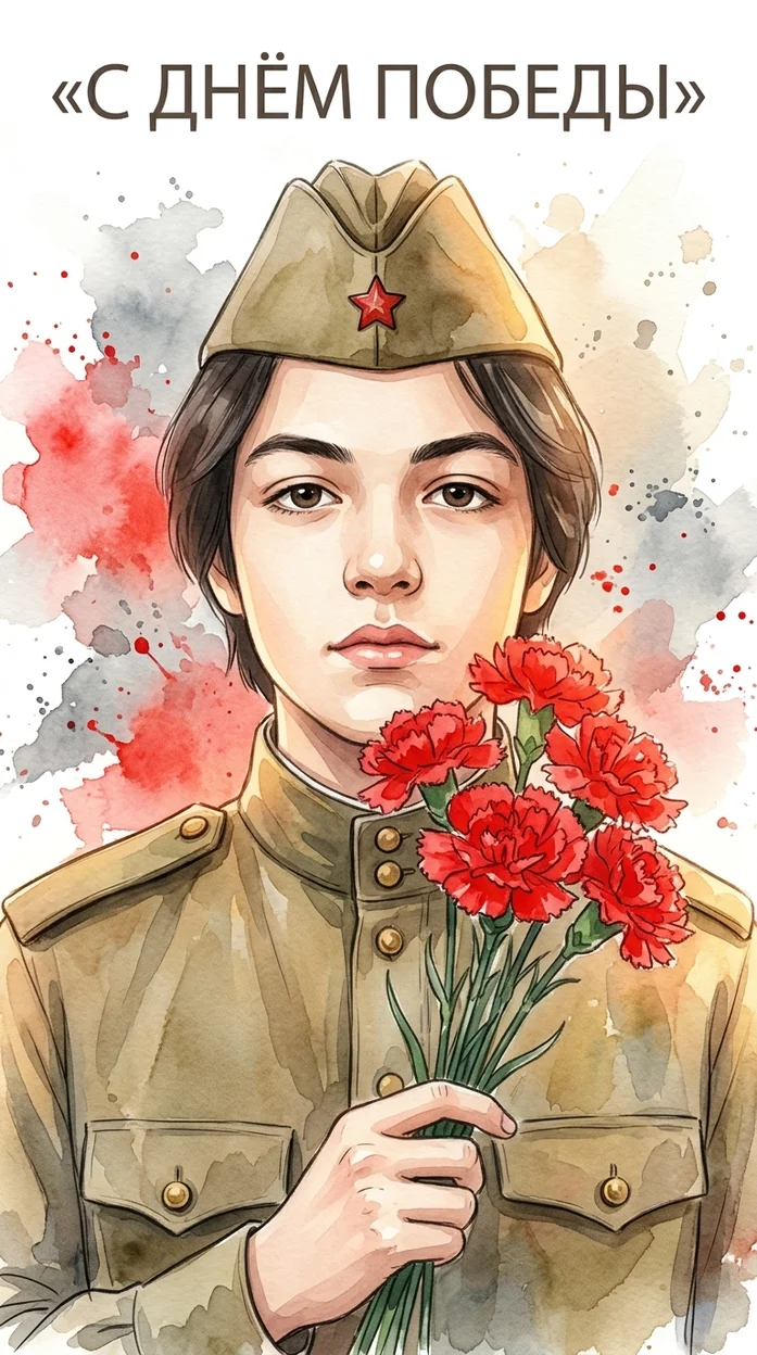 иллюстрация в стиле мягкой акварельной живописи 9 мая 