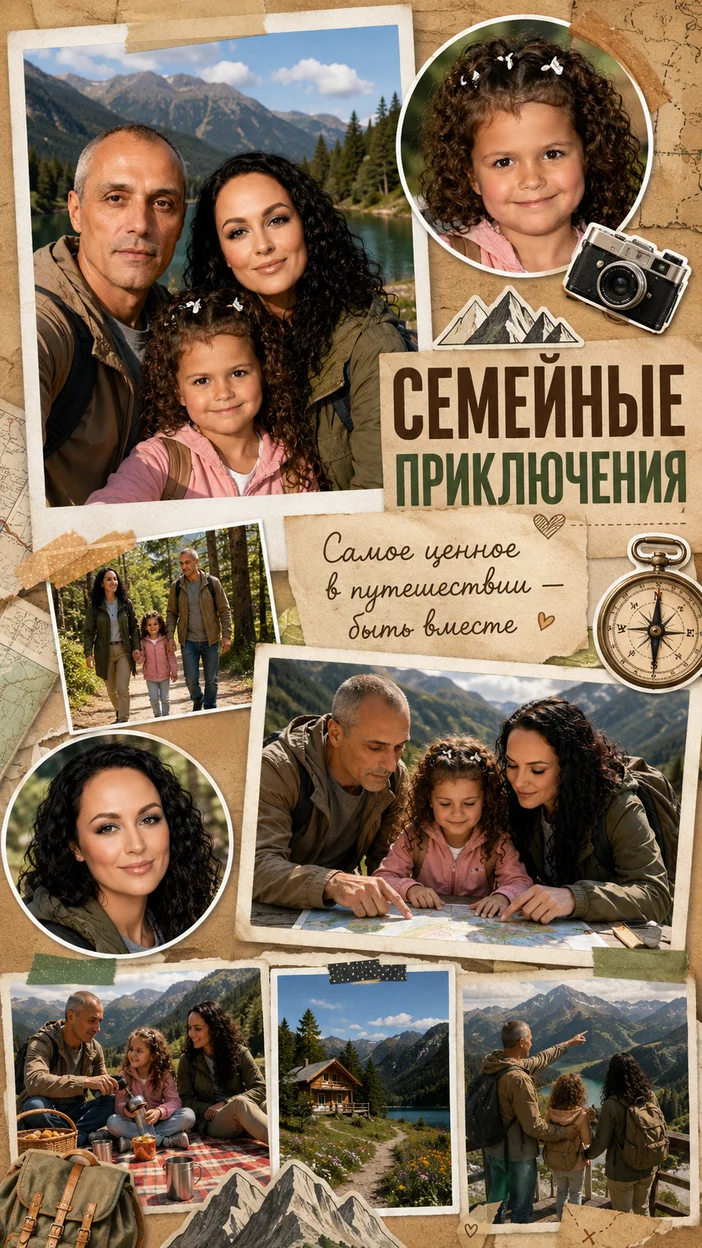 Фотосессия семейного скрапбука в горах