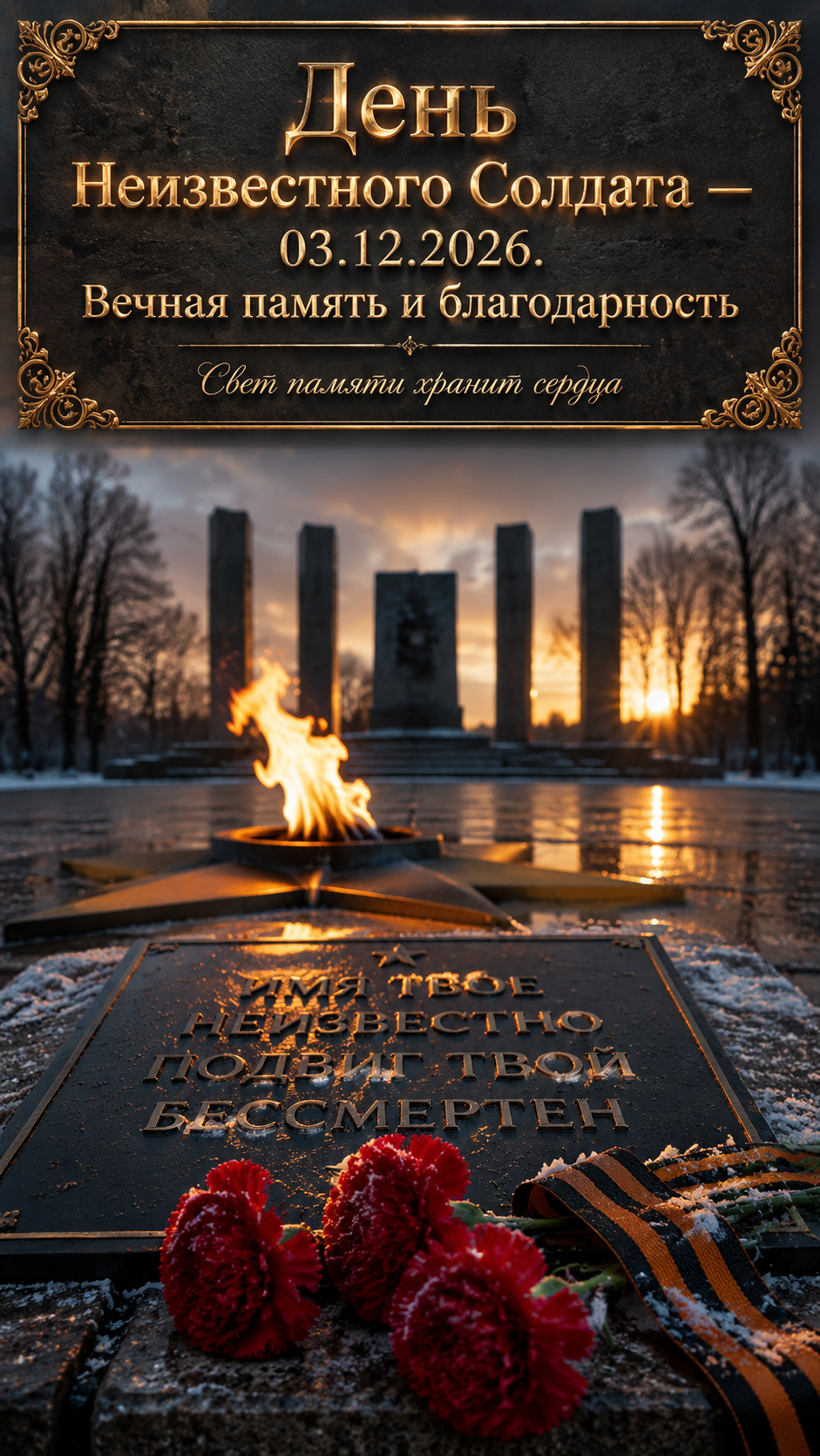 День Неизвестного Солдата — 03.12.2026 — торжественная открытка у мемориала