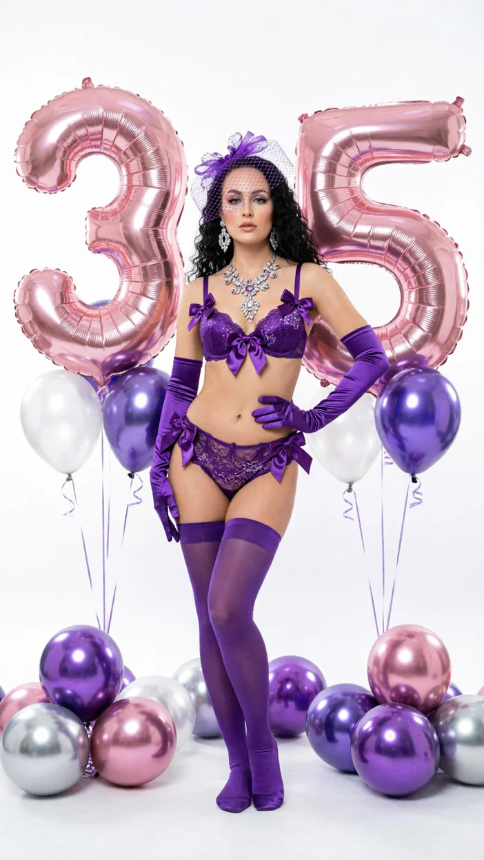 Фотореалистичная студийная birthday-съёмка на ярком фоне 35 лет