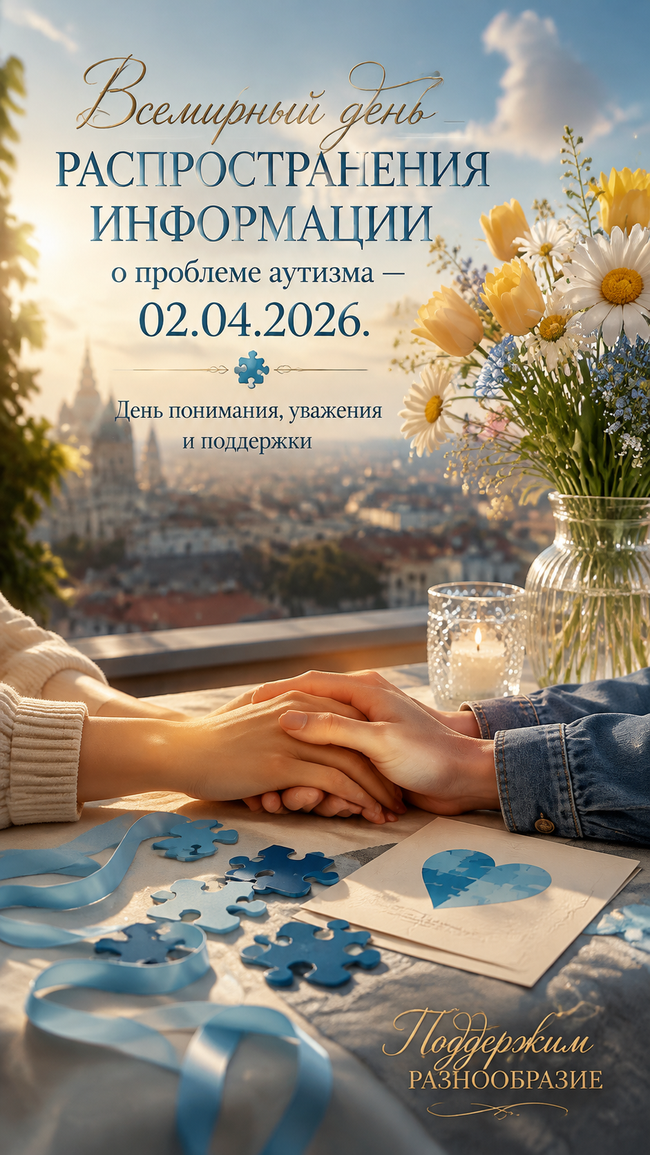 Всемирный день распространения информации о проблеме аутизма — 02.04.2026 — светлая информационная открытка