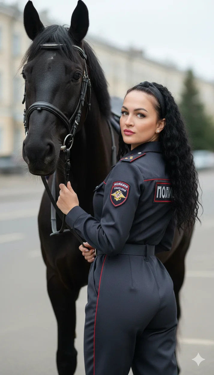 ИИ-фотосессия — в стиле Девушка в форме с лошадью