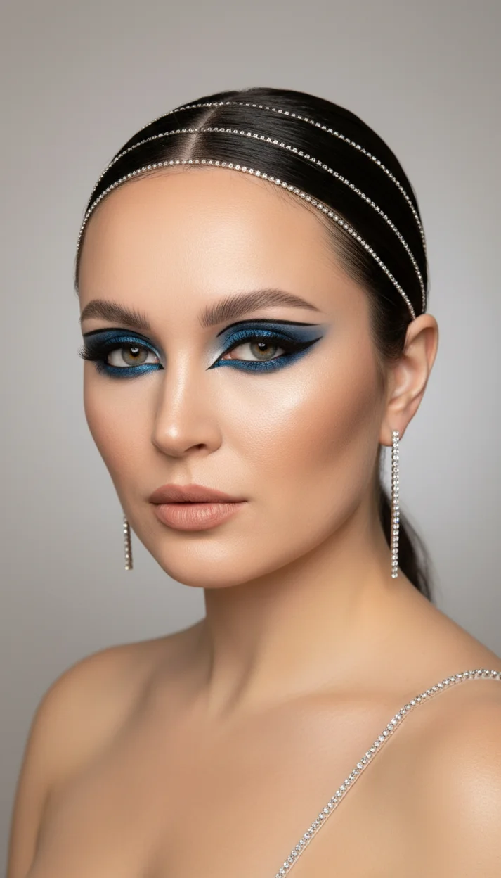  СИНИЙ ГРАФИЧЕСКИЙ БЬЮТИ-МАКИЯЖ С ДВОЙНЫМИ СТРЕЛКАМИ