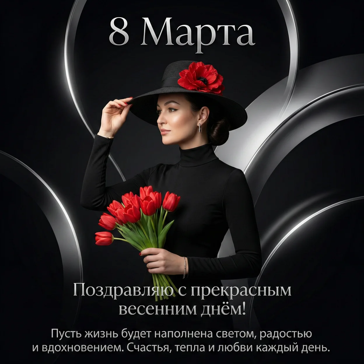 Стильная праздничная открытка в графическом glamour-noir стиле  с вашим фото 