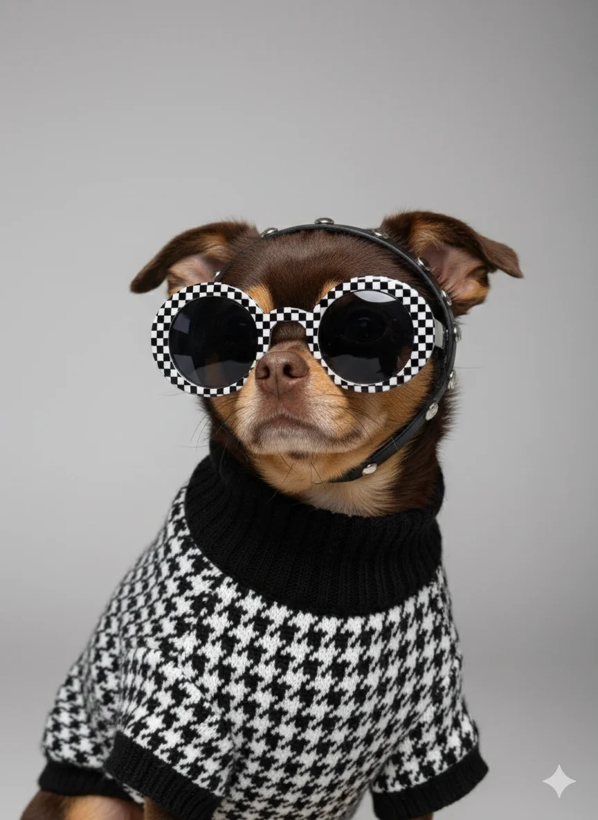 Собака  в модной одежде 