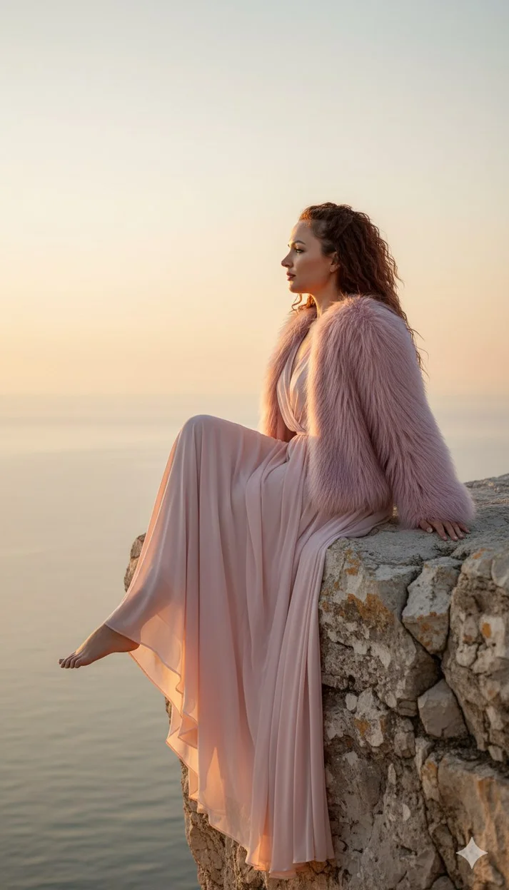 Розовый закат на краю скалы