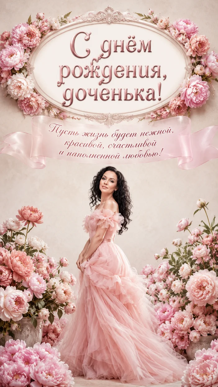 Фотооткрытка дочери с поздравлением "С днём рождения, доченька!"