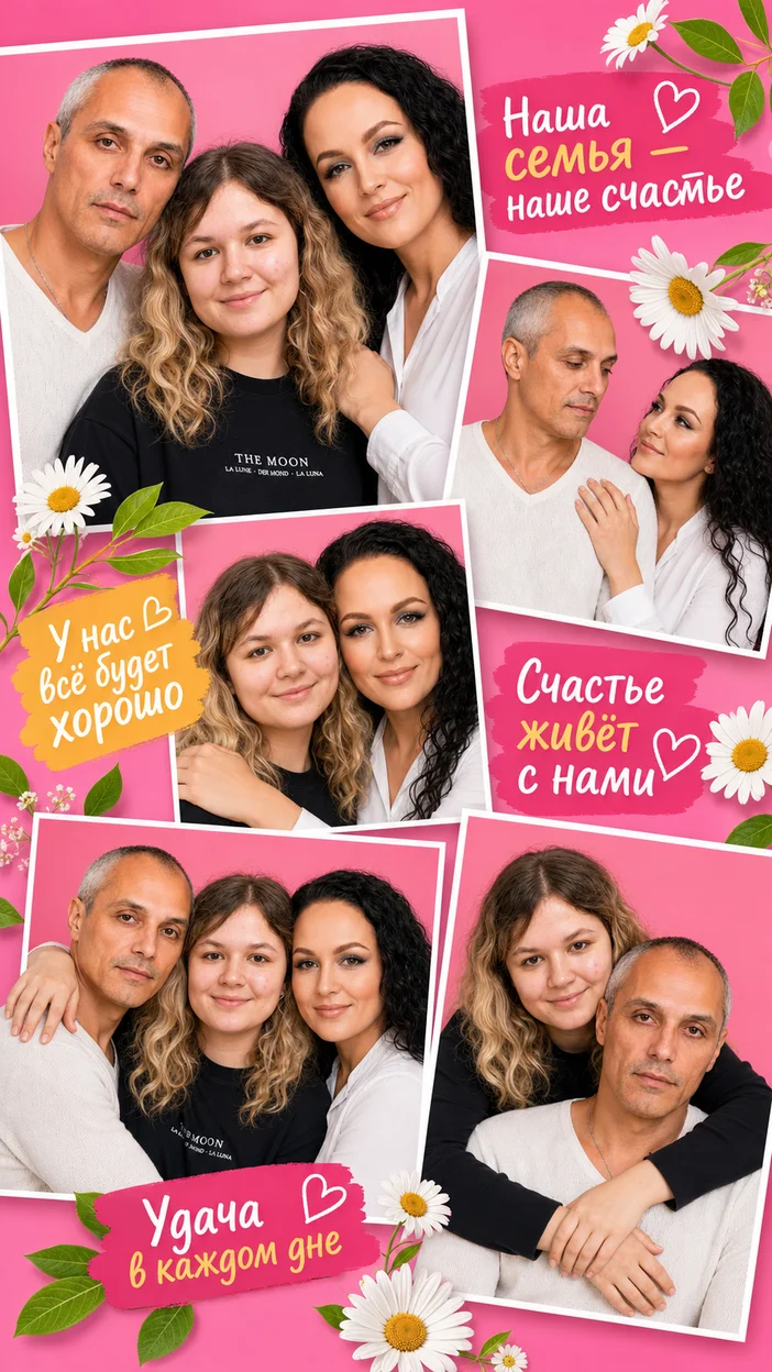 Фотооткрытка для семьи с текстом "Наша семья — наше счастье"