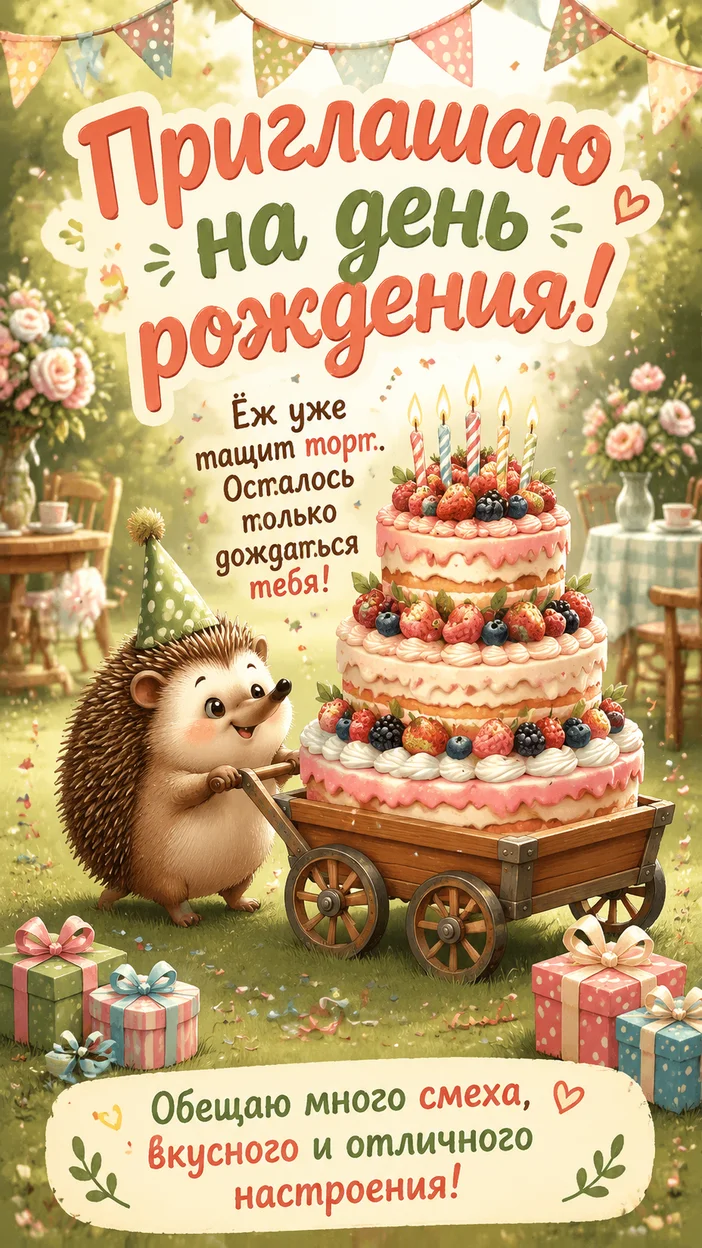 Фотосессия милого пригласительного с ёжиком в саду