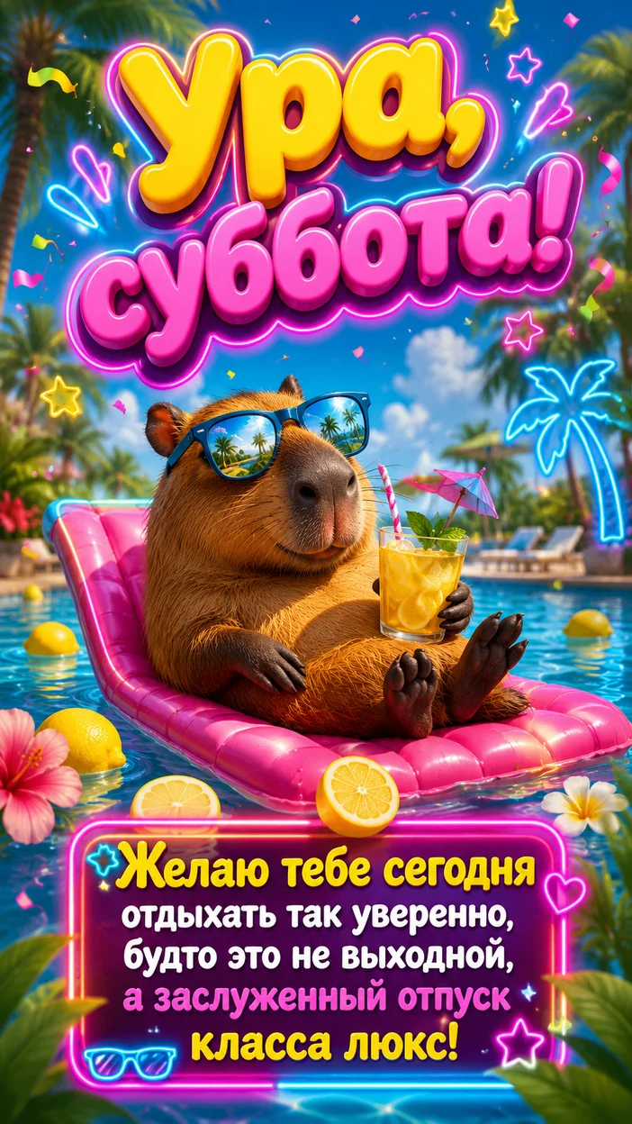 Фотооткрытка с текстом «Ура, суббота!»