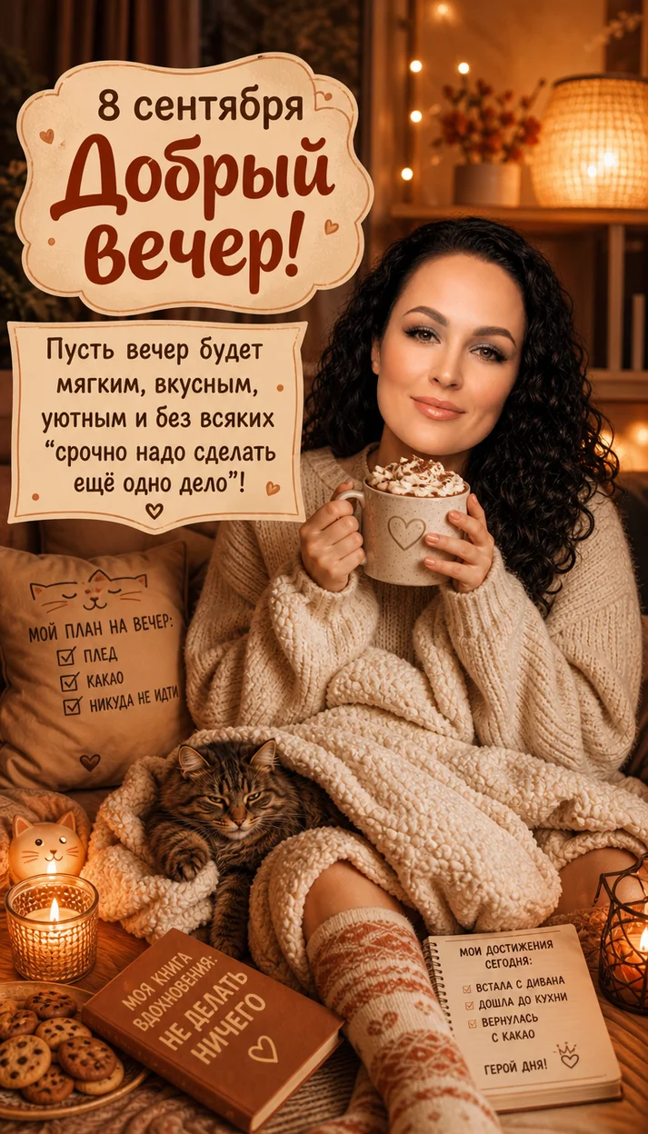 Фотосессия уютная юмористическая открытка к 8 сентября дома