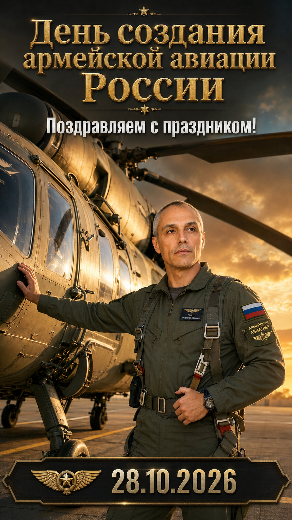 День создания армейской авиации России — 28.10.2026 — торжественный портрет у вертолёта