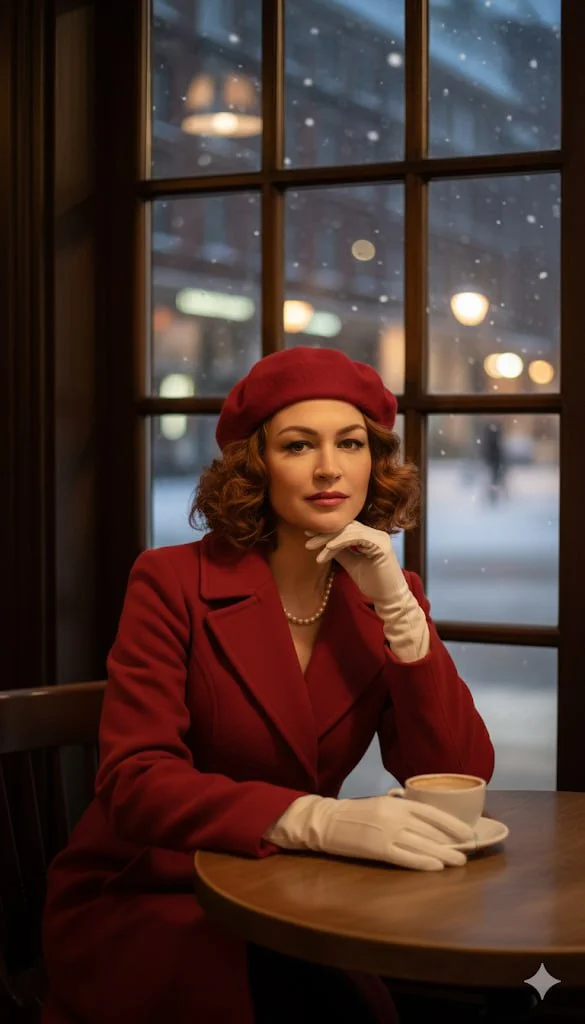 Красное пальто: зимний ретро-шик