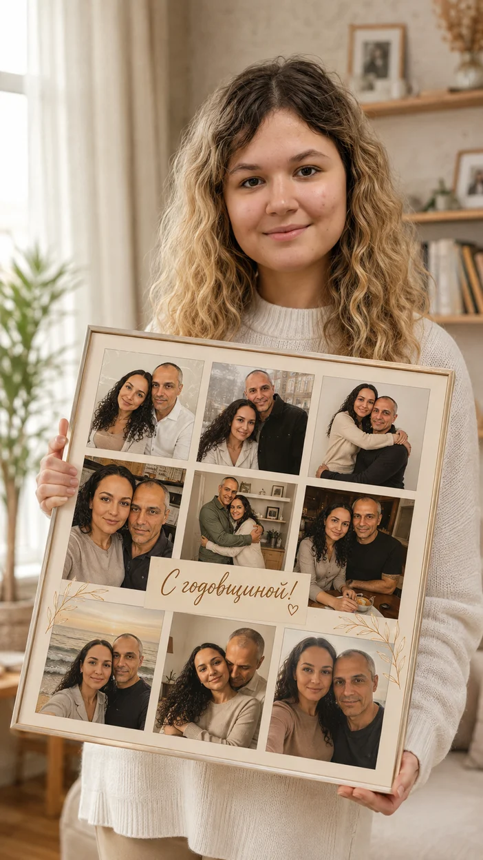 Фотооткрытка для семьи с поздравлением "С теплом и любовью в каждый дом"