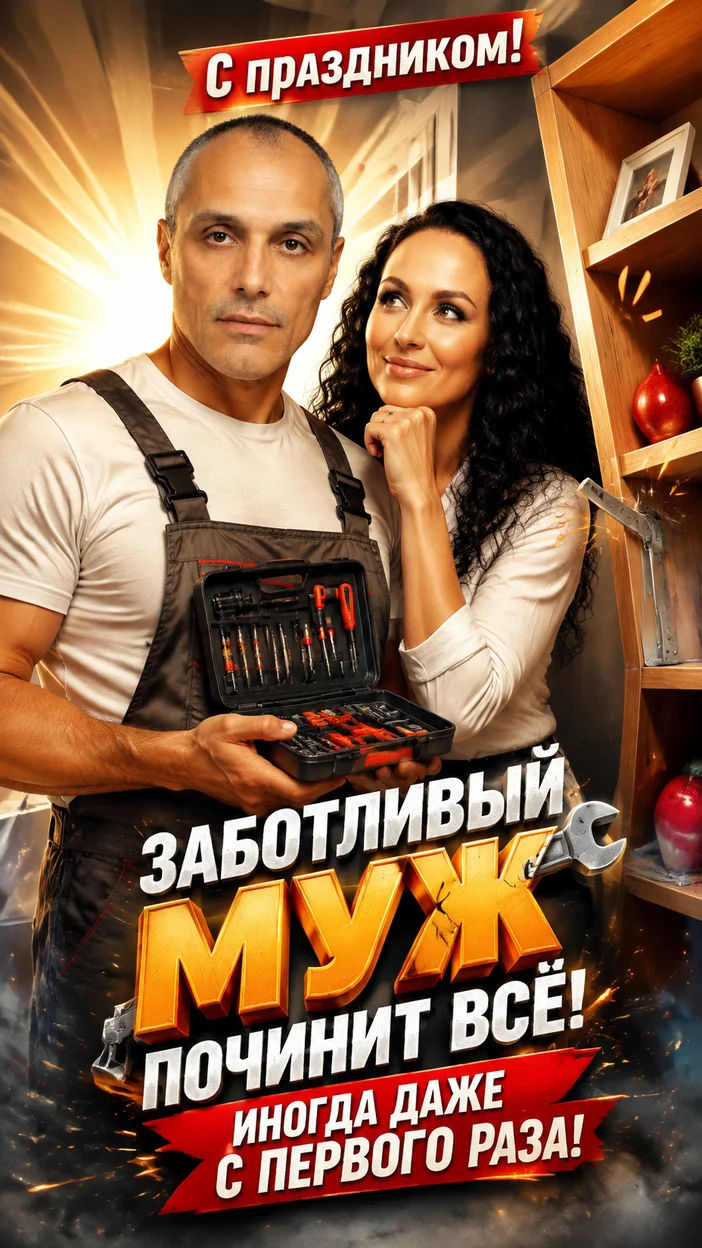 Фотооткрытка «Муж всё починит»